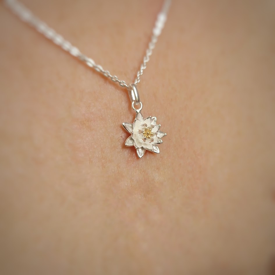 925 Sterling Silver Two-Tone Waterlily Jewellery Set | July Birth Flower | Everything's Rosie Jewellery