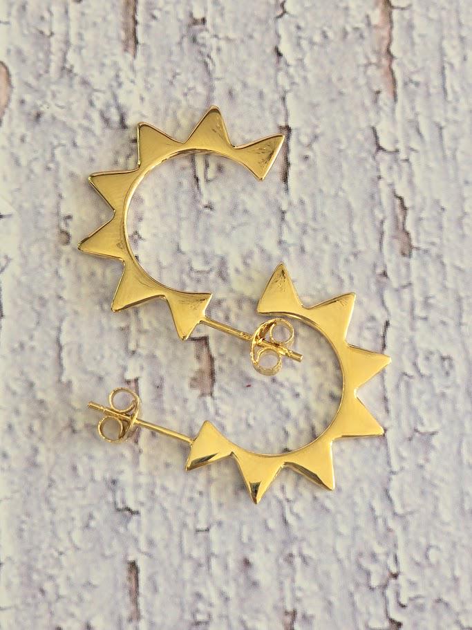 Gold Sunburst Hoops, Flat Hoops, Silver Hoops, Statement Earrings, Minimalist Hoops