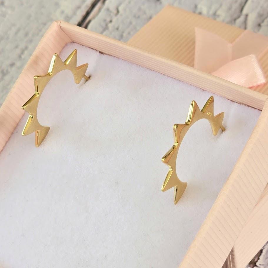 Gold Sunburst Hoops, Flat Hoops, Silver Hoops, Statement Earrings, Minimalist Hoops