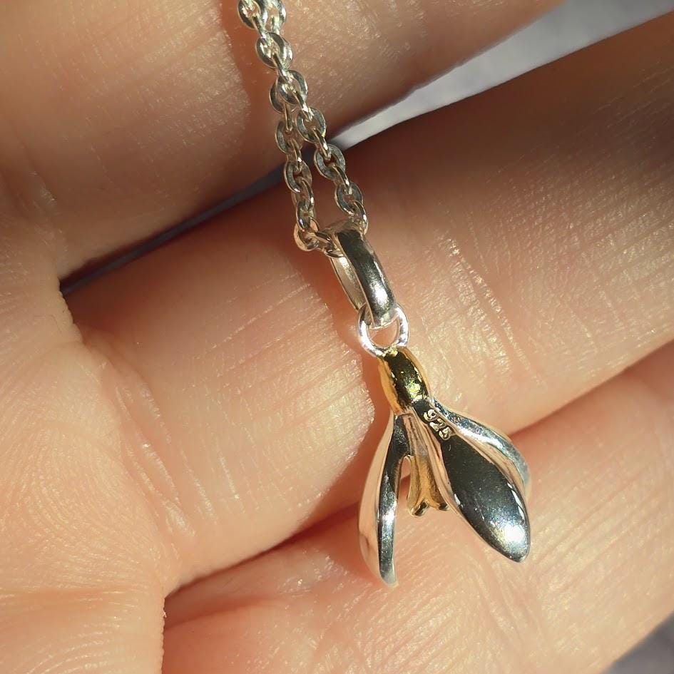 Two-Tone Sterling Silver & Gold Snowdrop Necklace, Nature-Inspired Floral Jewellery, Dainty Pendant, Unique Gift, January Birthday