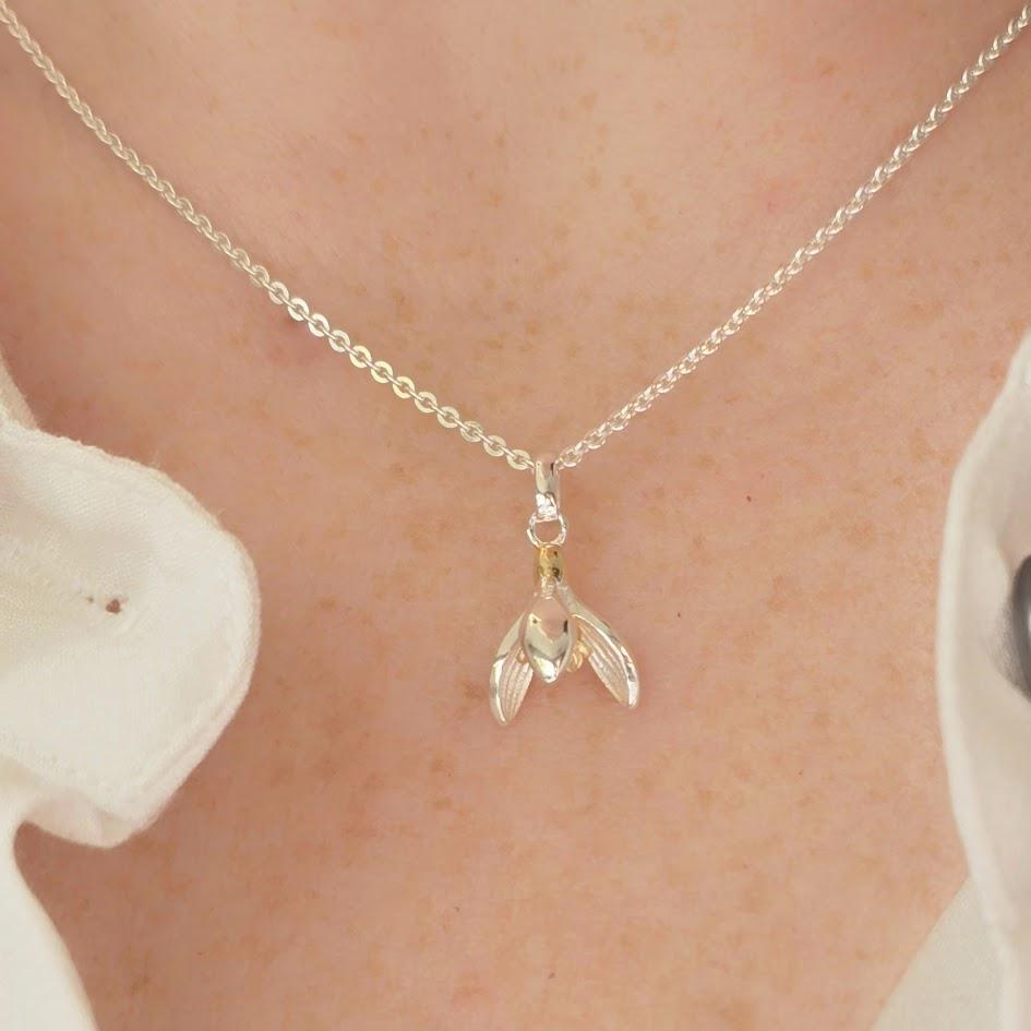 Two-Tone Sterling Silver & Gold Snowdrop Necklace, Nature-Inspired Floral Jewellery, Dainty Pendant, Unique Gift, January Birthday