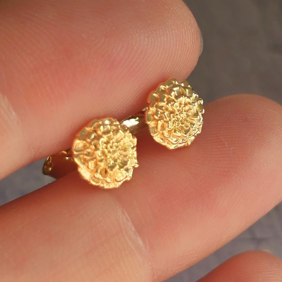 925 Sterling Silver Yellow Gold Marigold Earrings | October Birth Flower | Everything's Rosie Jewellery