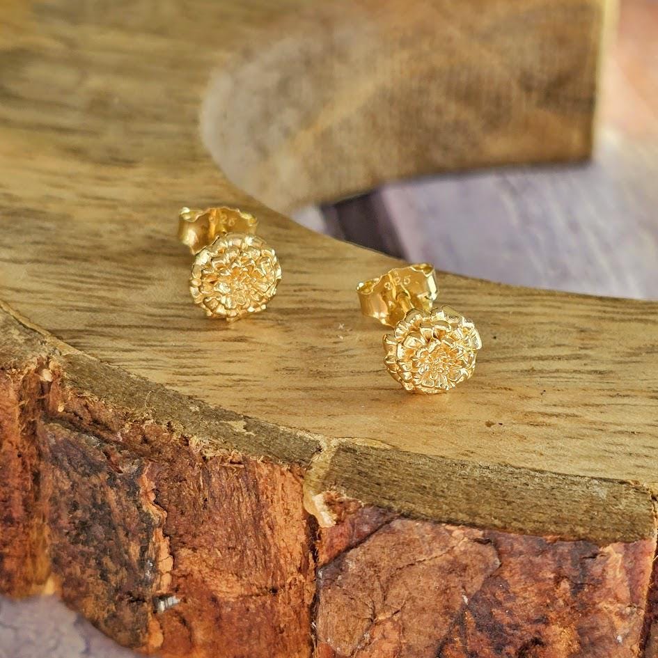 925 Sterling Silver Yellow Gold Marigold Earrings | October Birth Flower | Everything's Rosie Jewellery