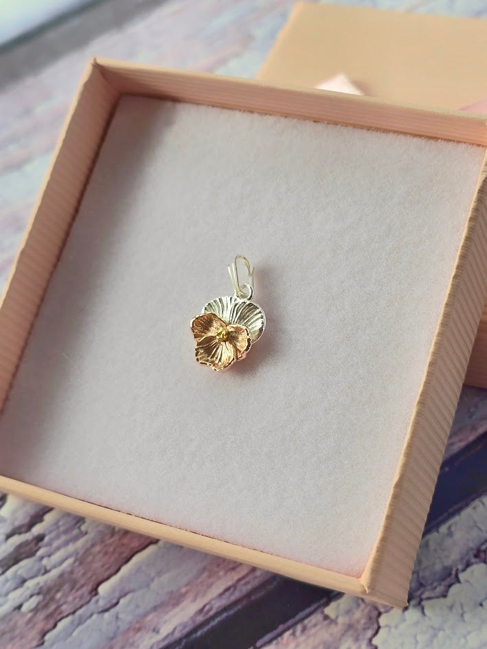 February Birth Flower Violet Charm | 925 Sterling Silver | Two-Tone Birth Month Charm | Everything's Rosie Jewellery