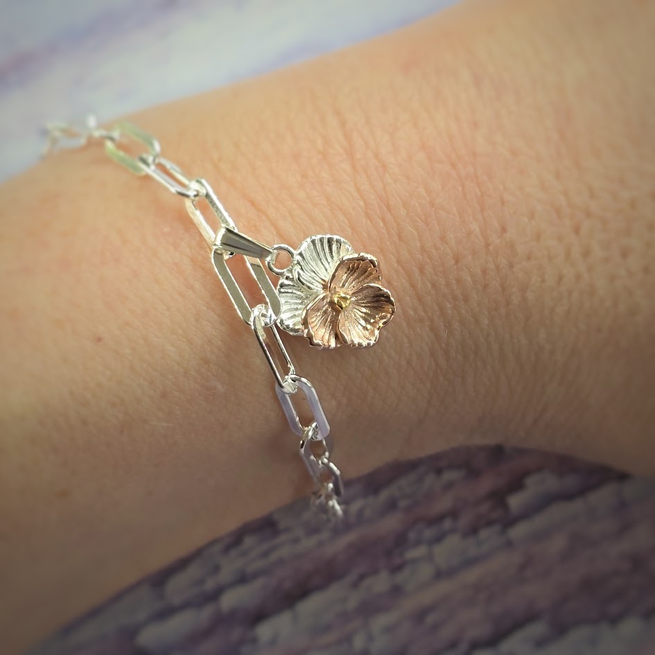February Birth Flower Violet Charm | 925 Sterling Silver | Two-Tone Birth Month Charm | Everything's Rosie Jewellery