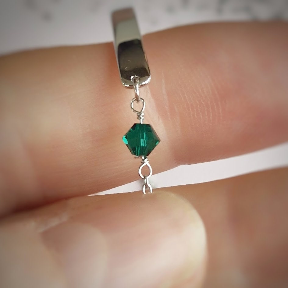 Emerald Swarovski May crystal birthstone ID, sterling silver ID