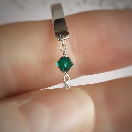 Emerald Swarovski May crystal birthstone ID, sterling silver ID