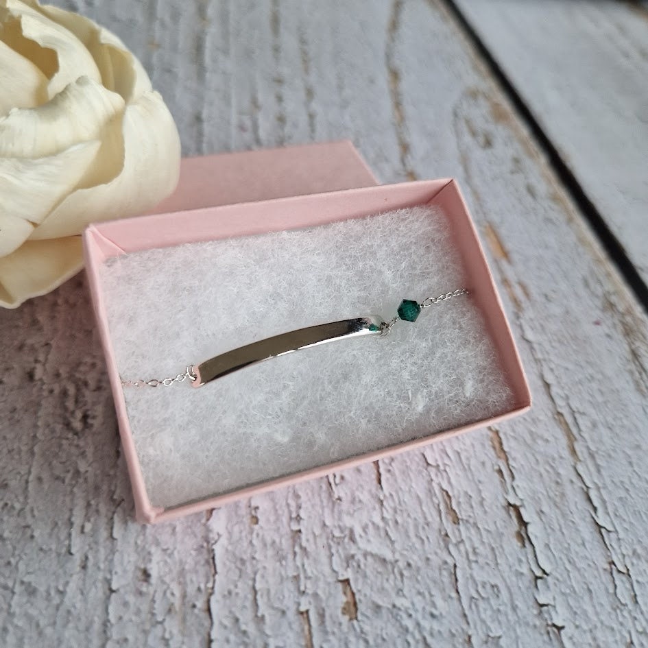 Emerald Swarovski May crystal birthstone ID, sterling silver ID