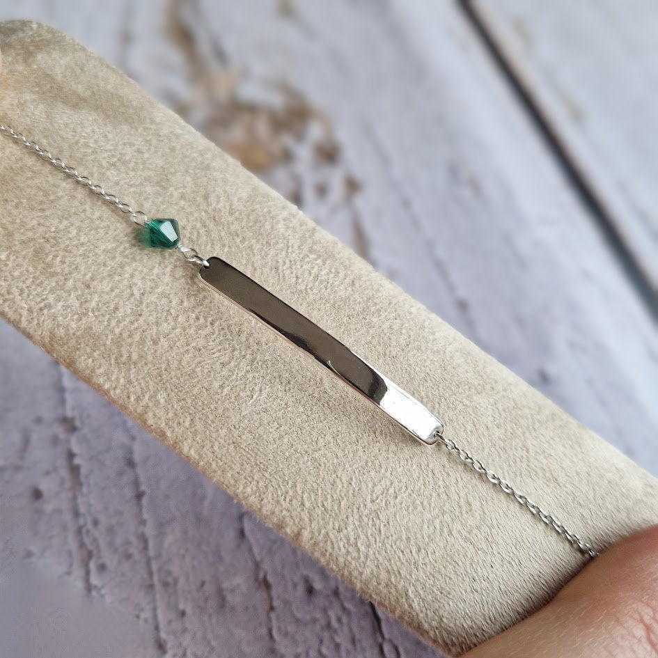 Emerald Swarovski May crystal birthstone ID, sterling silver ID