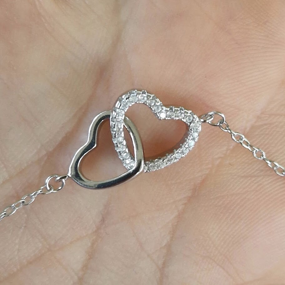 Sterling silver heart pendant with silver chain, cubic zirconia heart, love and friendship necklace, Mother's Day