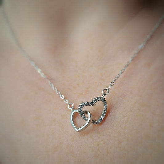 Sterling silver heart pendant with silver chain, cubic zirconia heart, love and friendship necklace, Mother's Day