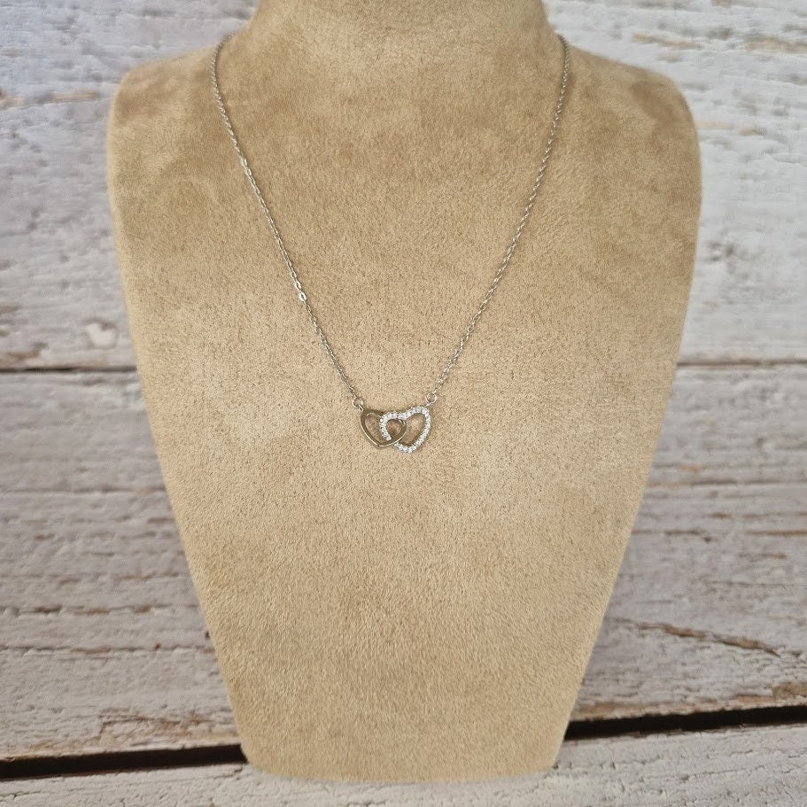 Sterling silver heart pendant with silver chain, cubic zirconia heart, love and friendship necklace, Mother's Day