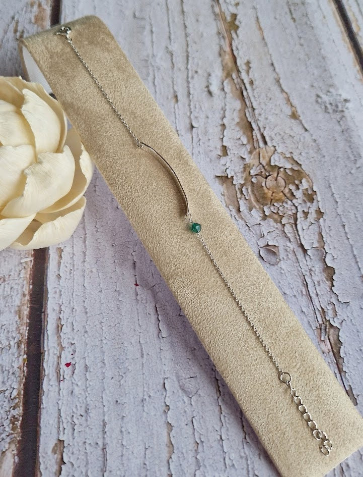 Emerald Swarovski May crystal birthstone ID, sterling silver ID
