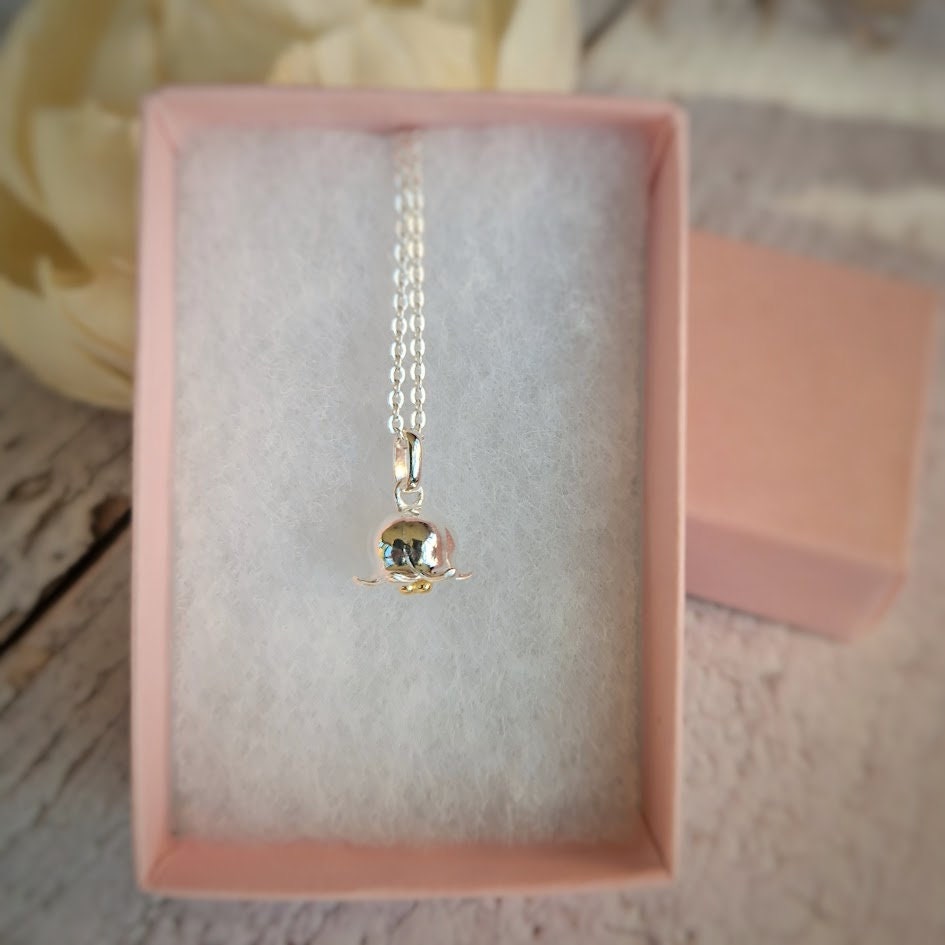 Waterlily sterling silver pendant, July birthday, two tone lily floral pendant