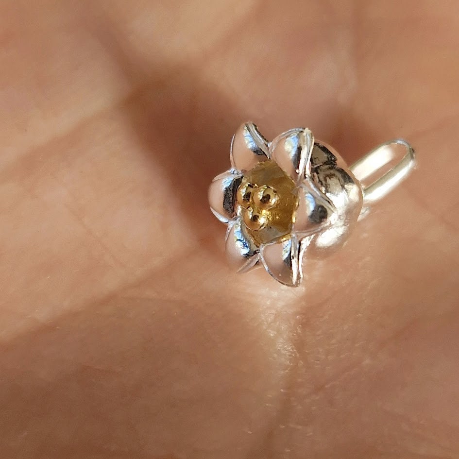 Waterlily sterling silver pendant, July birthday, two tone lily floral pendant
