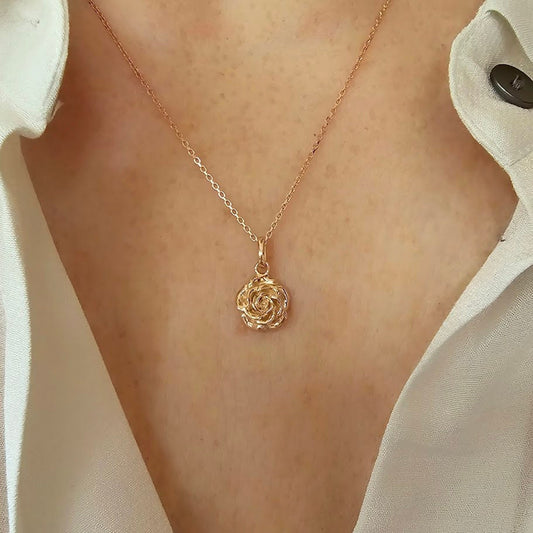 Botanical Design, Rose Pendant, Rose Gold Necklace, Sterling Silver, June Birthday, Symbol of Love, Nature Inspired