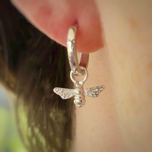 Sterling silver bumble bee huggie earrings, dainty bee huggie hoops, insect jewellery, bumble bee earrings