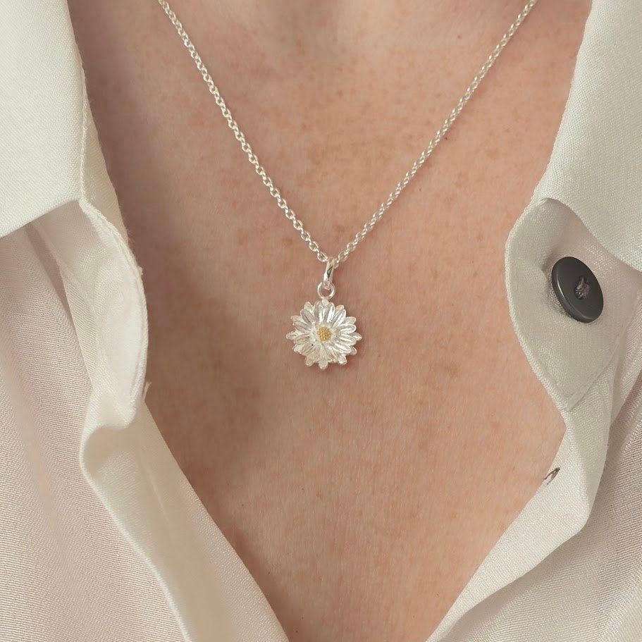 Sterling silver Aster pendant, September birthday, nature inspired, Daisy pendant, floral pendant, unique gift, flower pendant necklace