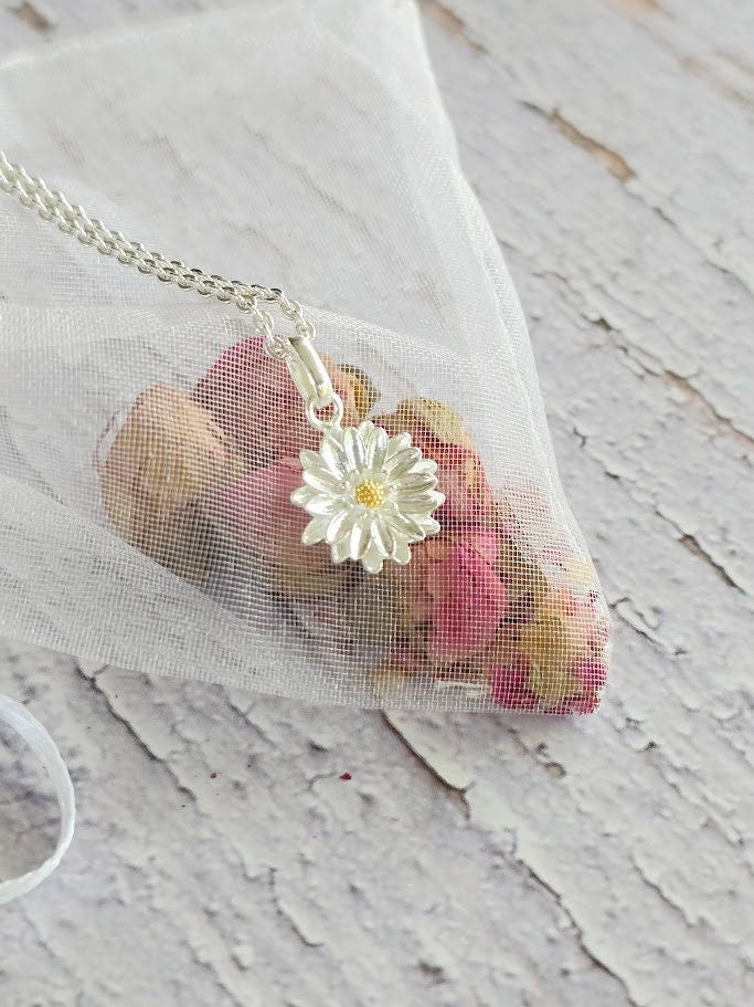 Sterling silver Aster pendant, September birthday, nature inspired, Daisy pendant, floral pendant, unique gift, flower pendant necklace