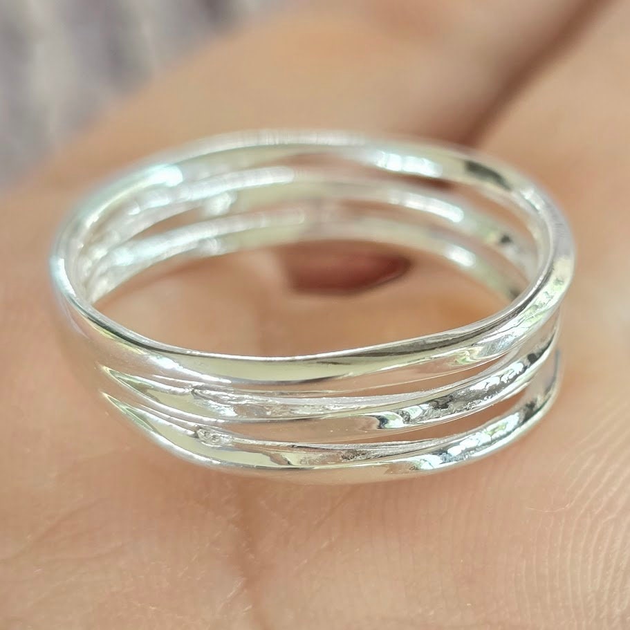 Triple strand ring, Layered Ring, Statement Ring, Abstract Design Ring, Stacked Ring, Boho Inspired, Contemporary Design, Silver Ring