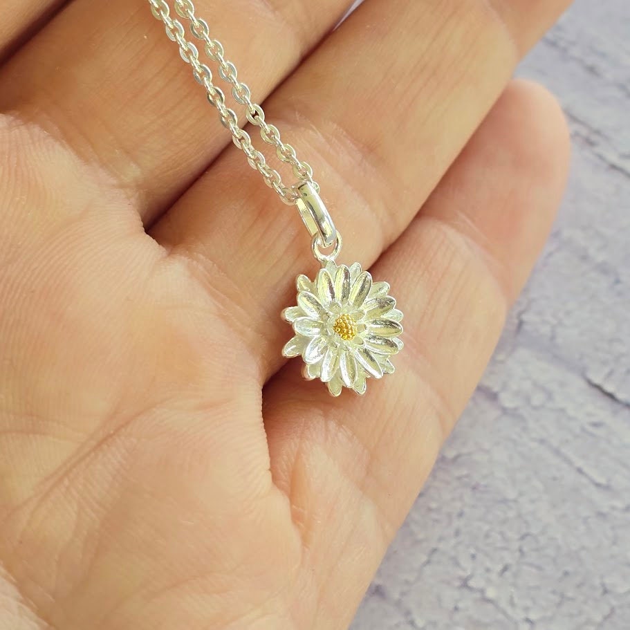 Sterling silver Aster pendant, September birthday, nature inspired, Daisy pendant, floral pendant, unique gift, flower pendant necklace