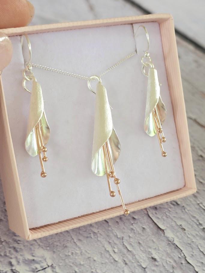 Sterling Silver Flower Earrings, Silver and Rose Gold Earrings, Nature Inspired, Flower Earrings, Unique Gift, Flower Jewellery Set