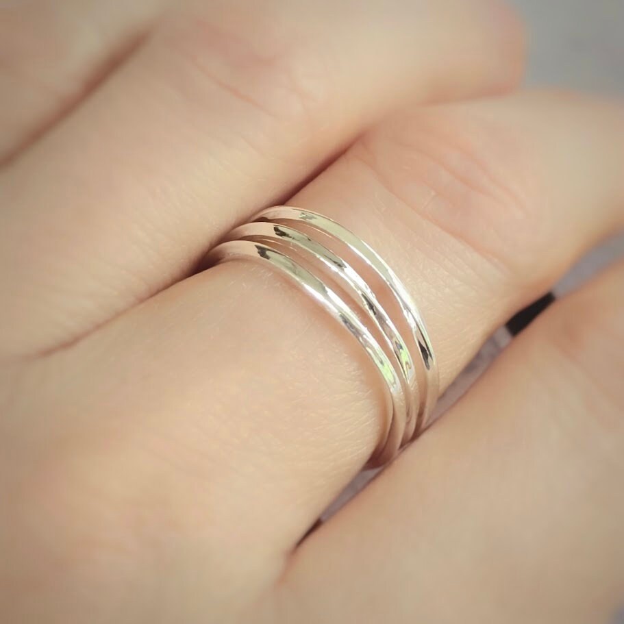 Triple strand ring, Layered Ring, Statement Ring, Abstract Design Ring, Stacked Ring, Boho Inspired, Contemporary Design, Silver Ring