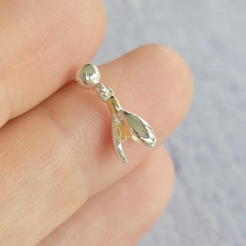 Two Tone Sterling Silver & Gold Snowdrop Earrings, Nature Inspired Floral Jewellery, Dainty Drop Earrings, March Birthday, Flower earrings