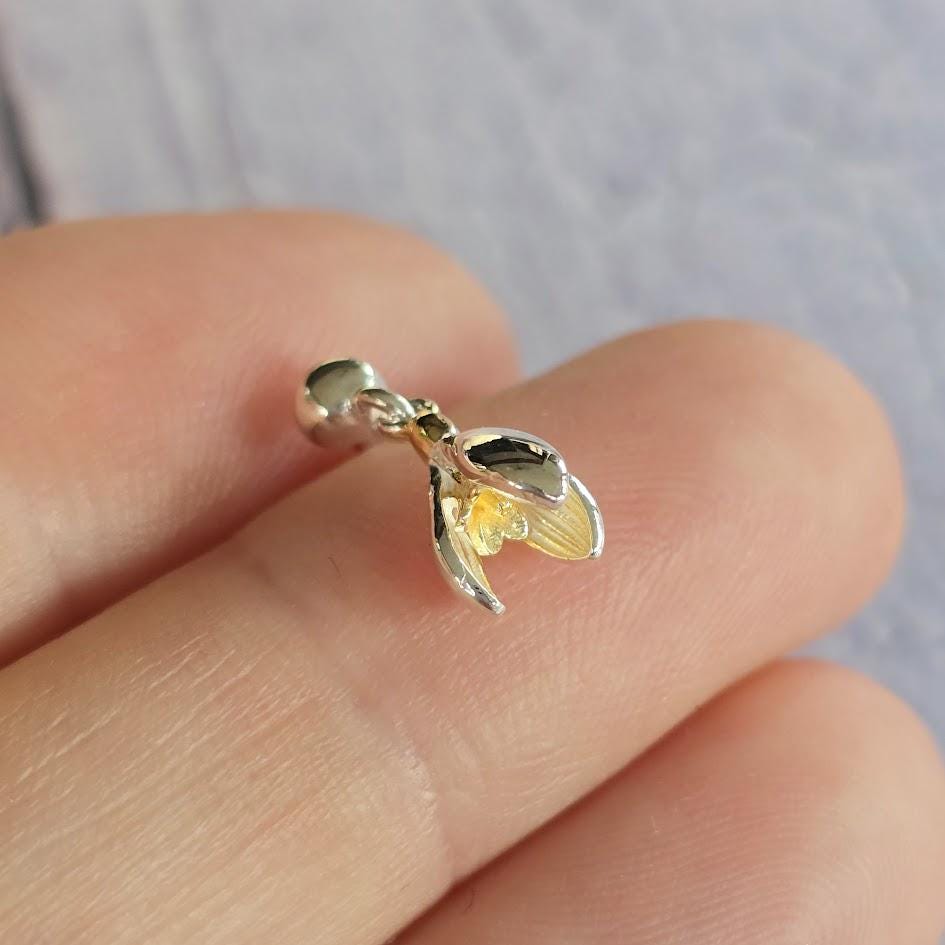 Two-Tone Sterling Silver & Gold Snowdrop Set, Nature-Inspired Floral Jewellery, Dainty Jewellery, Unique Gift, January Birthday