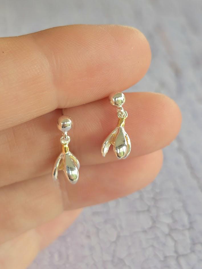 Two-Tone Sterling Silver & Gold Snowdrop Set, Nature-Inspired Floral Jewellery, Dainty Jewellery, Unique Gift, January Birthday