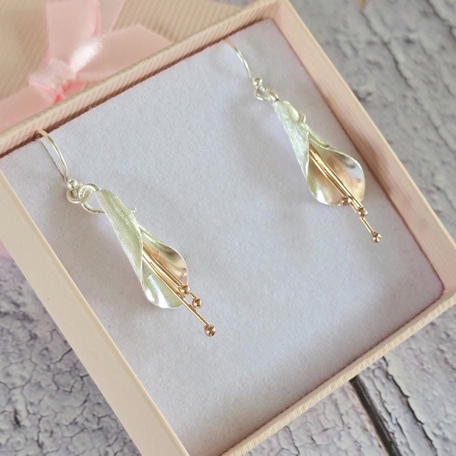 Sterling Silver Flower Pendant and Earrings, Silver and Rose Gold Set, Nature Inspired, Flower Jewellery, Flower Jewellery Set
