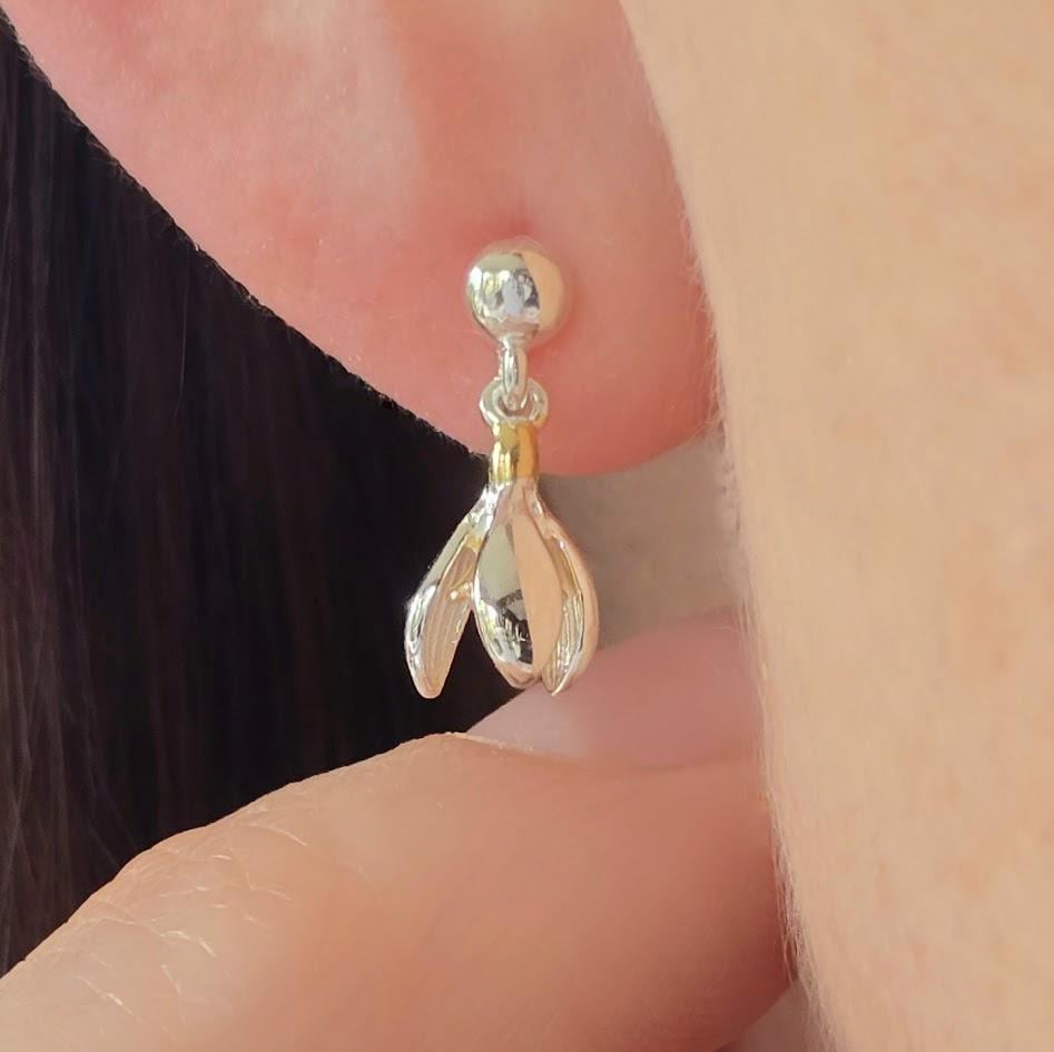 Two-Tone Sterling Silver & Gold Snowdrop Set, Nature-Inspired Floral Jewellery, Dainty Jewellery, Unique Gift, January Birthday