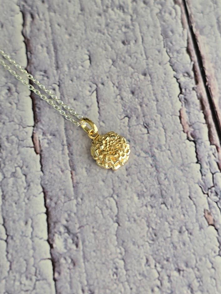 Botanical Design, Marigold Pendant, October Birthday, Gold Pendant, Sterling Silver, Sign of Purity, Nature Inspired, Jewellery Set,