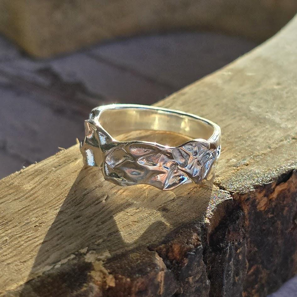 Silver Statement Ring, Organic Textured Band, Nature-Inspired Design, Unique Contemporary Jewellery, Modern Statement Piece