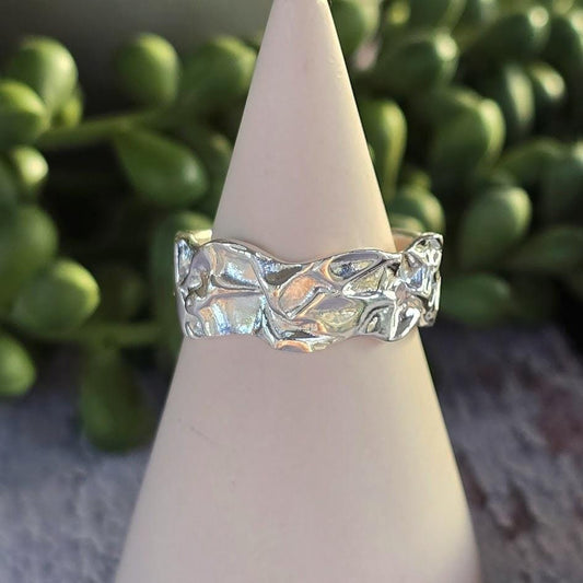 Silver Statement Ring, Organic Textured Band, Nature-Inspired Design, Unique Contemporary Jewellery, Modern Statement Piece