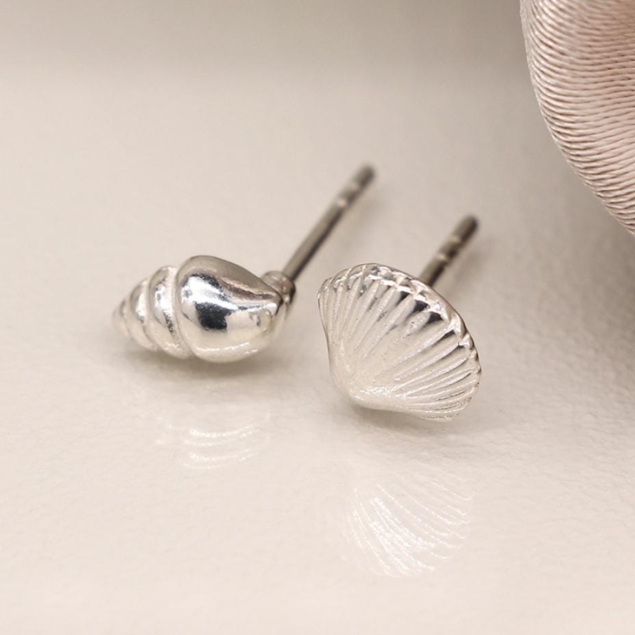 Silver Shell Earrings, Seashell Studs, Beach Inspired Jewellery, Sterling Silver Ocean Earrings, Minimalist Beach Gift for Her