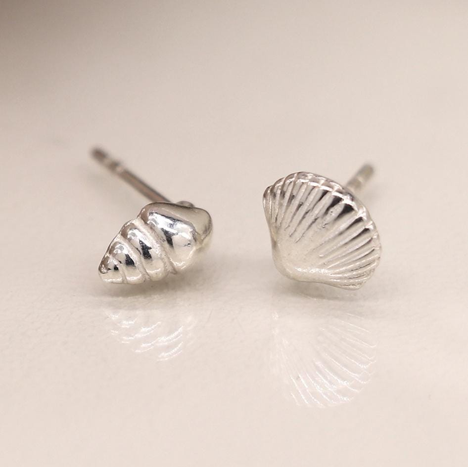 Silver Shell Earrings, Seashell Studs, Beach Inspired Jewellery, Sterling Silver Ocean Earrings, Minimalist Beach Gift for Her