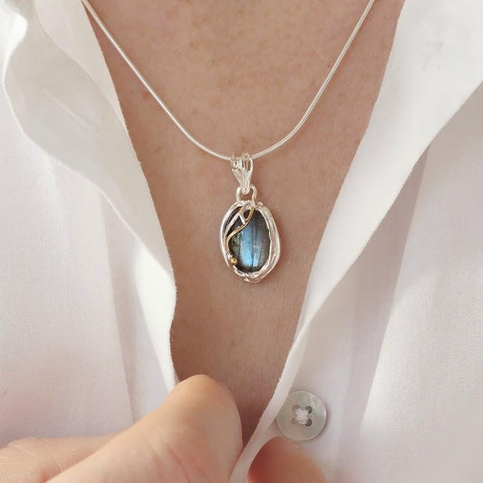 Labradorite Dangle Earrings, Sterling Silver Wire Wrap, Boho Statement Jewellery, Handcrafted Gemstone Drop Earrings, Elegant Gift for Her