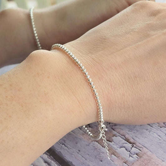 Silver Beaded Bracelet, Adjustable Bracelet, Minimalist Jewellery, Delicate Sterling Silver, Dainty Bracelet, Everyday Accessory
