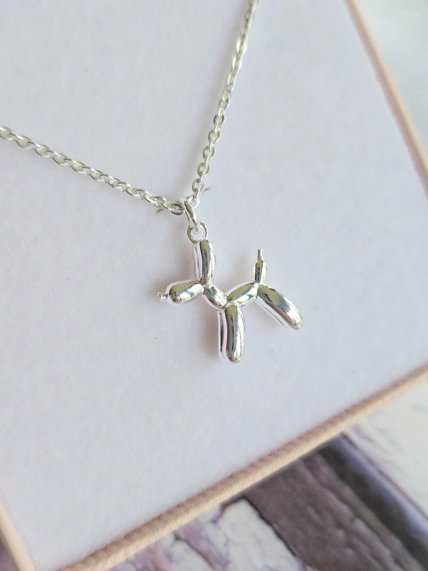 Silver Balloon Dog Necklace, Sterling Silver Pendant, Animal Lover Jewellery, Playful Design, Unique Gift, Contemporary Minimalist Style