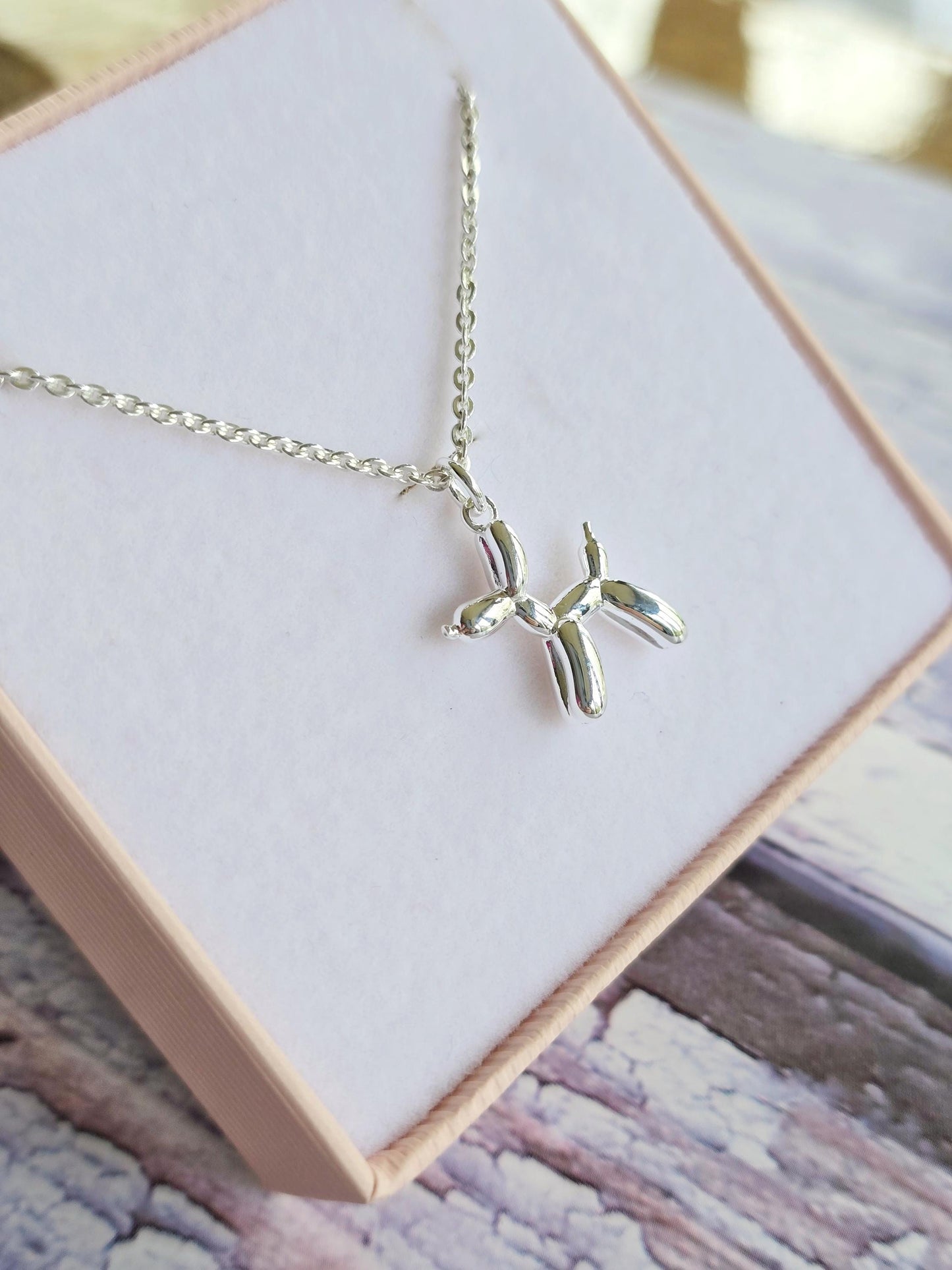 Silver Balloon Dog Necklace, Sterling Silver Pendant, Animal Lover Jewellery, Playful Design, Unique Gift, Contemporary Minimalist Style