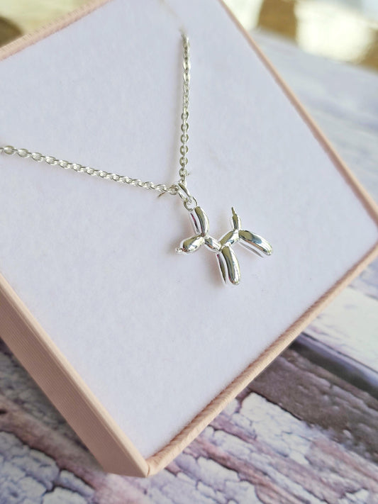 Silver Balloon Dog Necklace, Sterling Silver Pendant, Animal Lover Jewellery, Playful Design, Unique Gift, Contemporary Minimalist Style