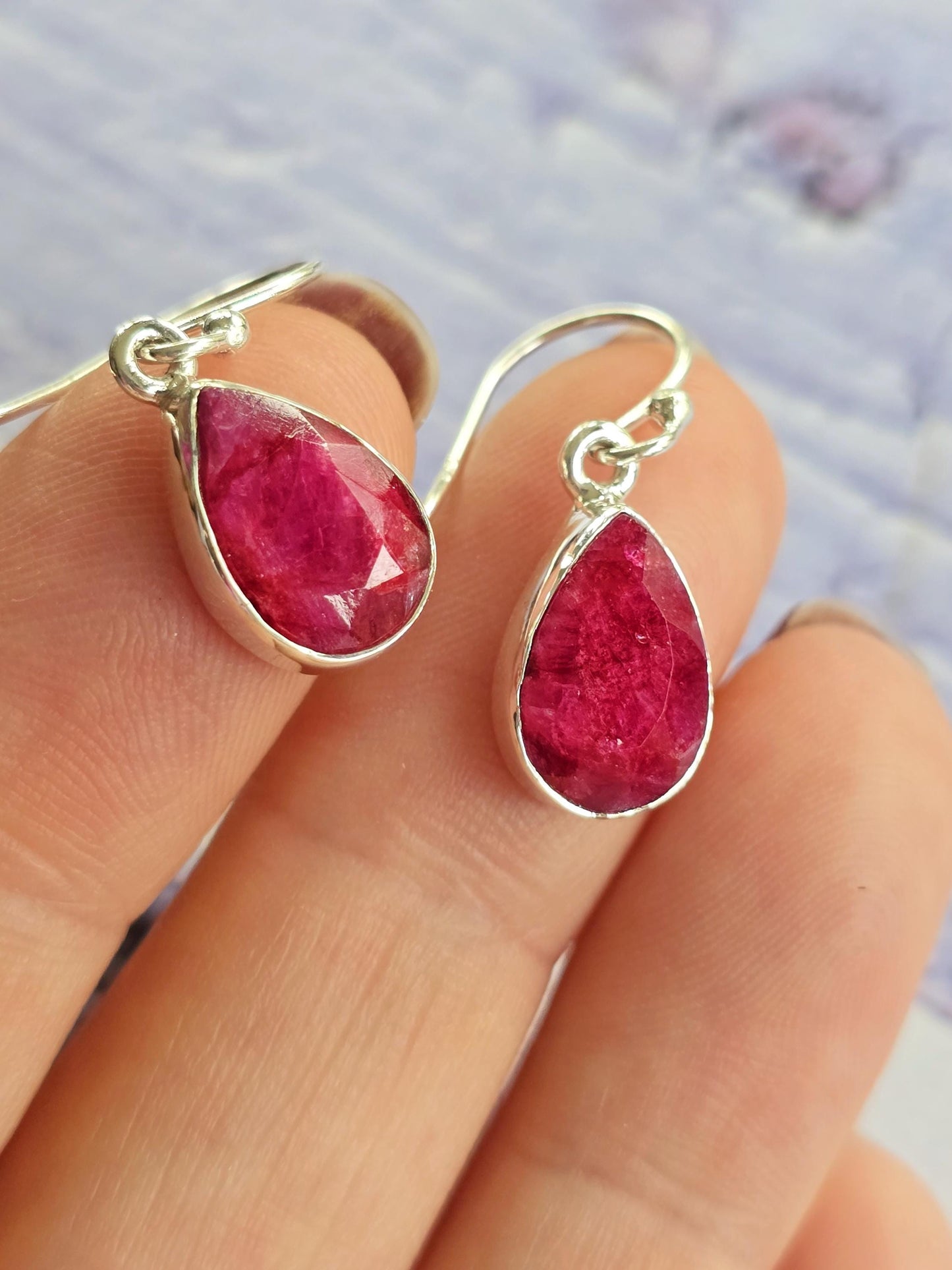 Silver Ruby Teardrop Earrings, Statement Earrings, Red Gemstone Jewellery, Sterling Silver Gift, Elegant Jewellery for Women, Gift for Her