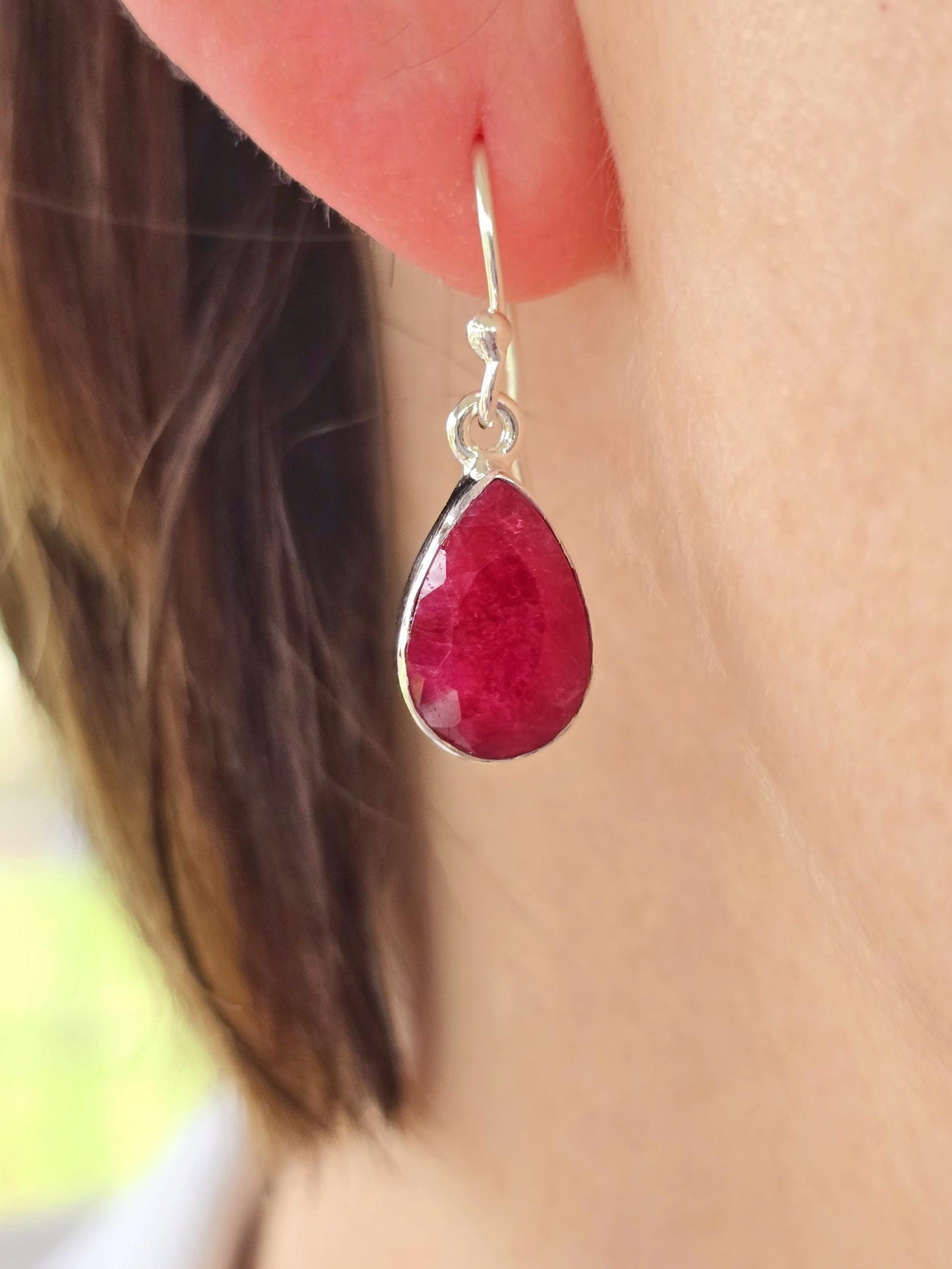 Silver Ruby Teardrop Earrings, Statement Earrings, Red Gemstone Jewellery, Sterling Silver Gift, Elegant Jewellery for Women, Gift for Her