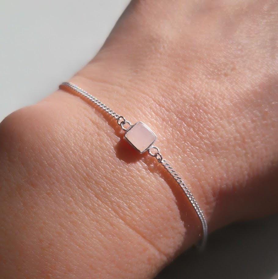 Rose Quartz Bracelet, Sterling Silver Bracelet, Minimalist Jewellery, Dainty Gemstone Bracelet, Meaningful Gift, Elegant Everyday Wear