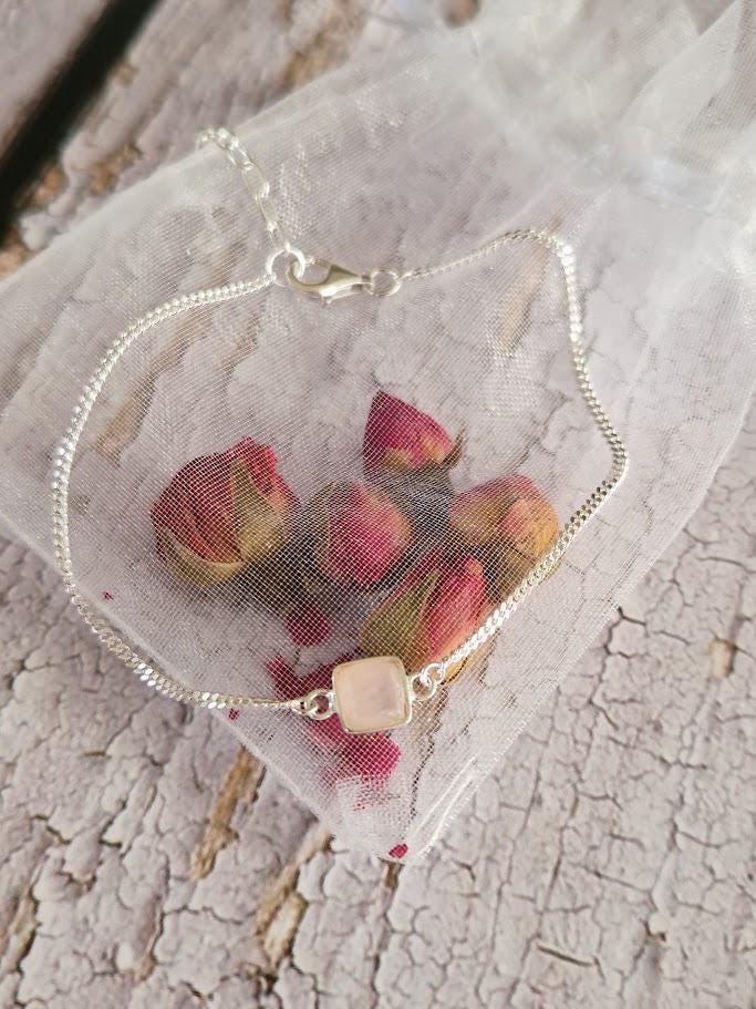 Rose Quartz Bracelet, Sterling Silver Bracelet, Minimalist Jewellery, Dainty Gemstone Bracelet, Meaningful Gift, Elegant Everyday Wear