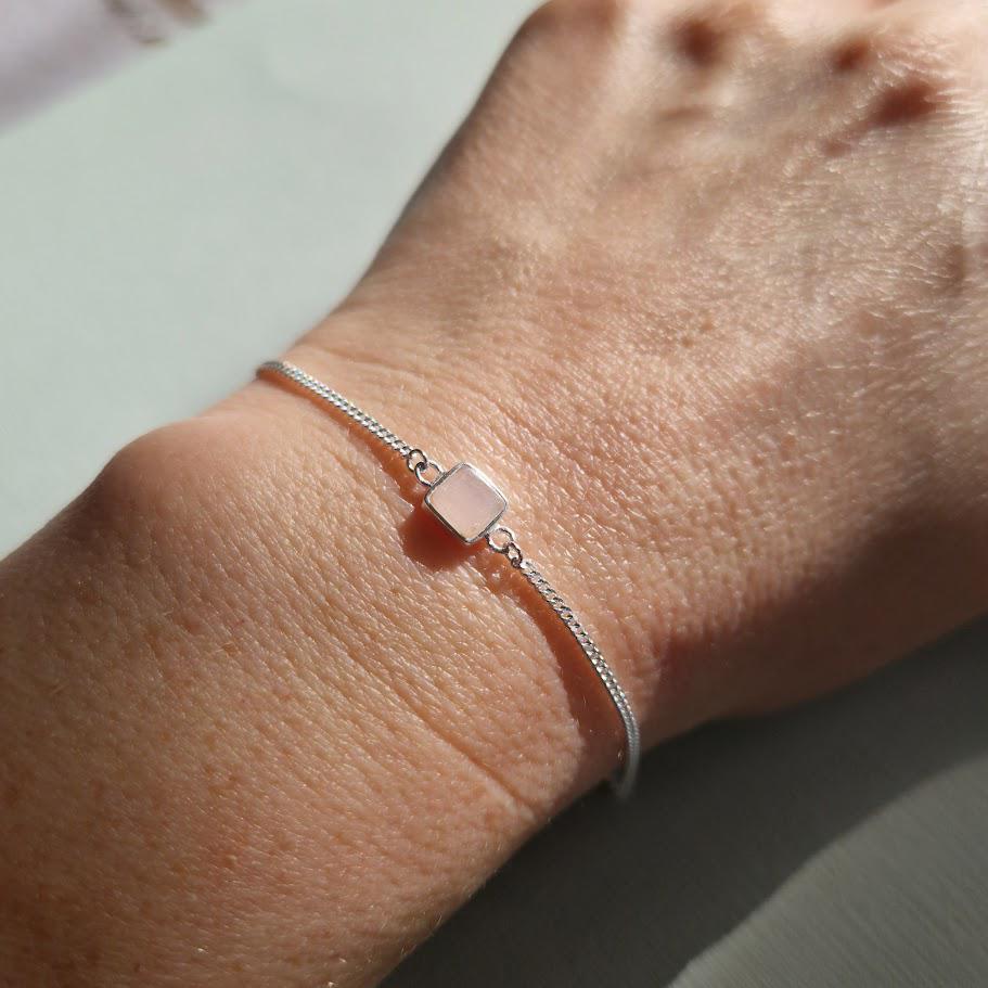 Rose Quartz Bracelet, Sterling Silver Bracelet, Minimalist Jewellery, Dainty Gemstone Bracelet, Meaningful Gift, Elegant Everyday Wear