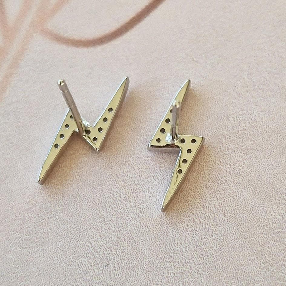 Silver Lightning Bolt Earrings, Dainty Studs, Minimalist Jewellery, Sterling Silver, Sparkly CZ Earrings, Gift for Her, Everyday Earrings