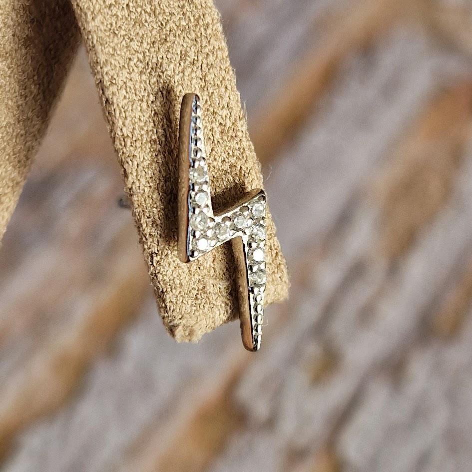 Silver Lightning Bolt Earrings, Dainty Studs, Minimalist Jewellery, Sterling Silver, Sparkly CZ Earrings, Gift for Her, Everyday Earrings