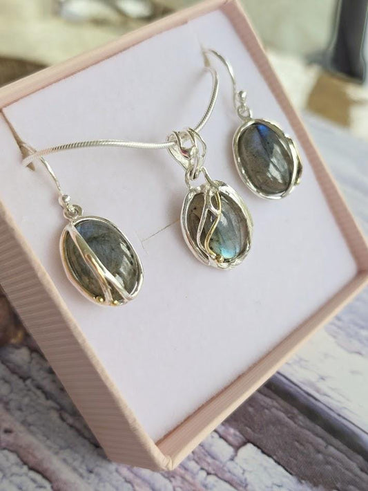 Silver Labradorite Jewellery Set, Gemstone Set, Handcrafted Sterling Silver Jewellery, Labradorite  Necklace and Earrings, Boho Chic Gift